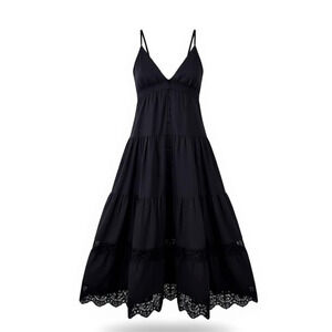 H&M Black Strappy Dress XS Lace Trim Button Front Tie Back Sleeveless Lined